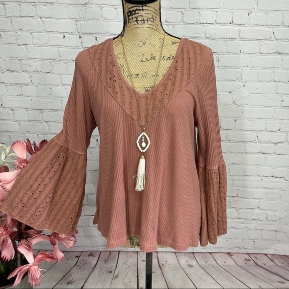 Free People Flowy Crochet Bell Sleeve Boho Tunic - Picture 7 of 16